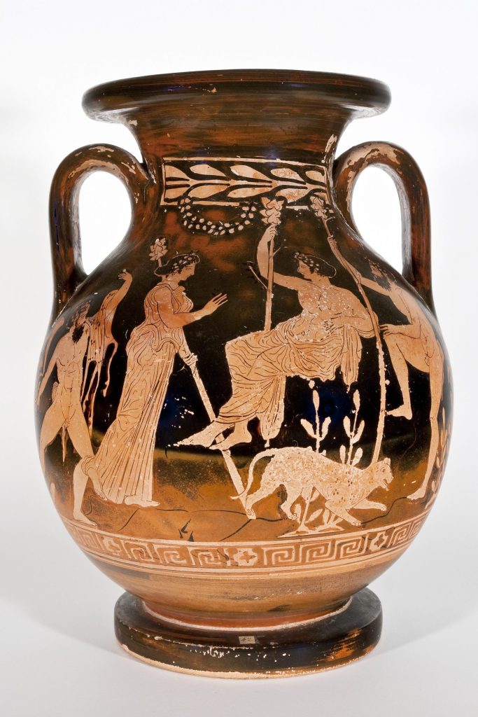 Vaso a due anse (pelike) in ceramica attica a figure rosse con Scena dionisiaca, databile al 450-400 a.C. ca. Maniera del Pittore del Dinos